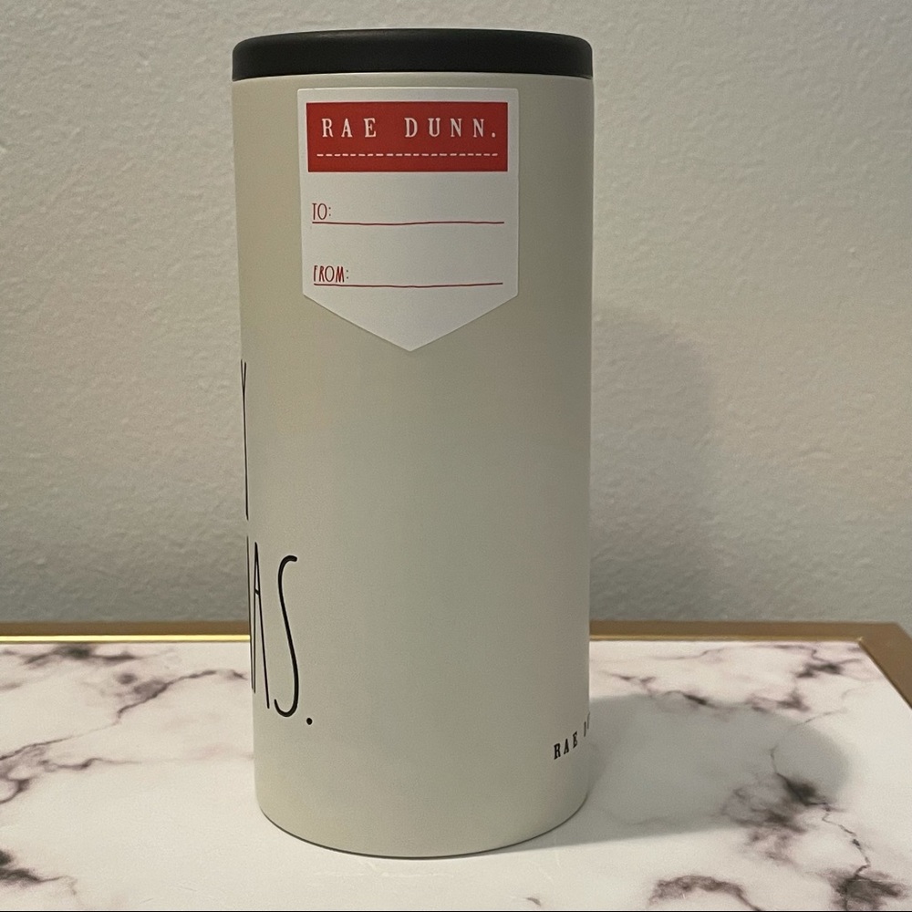SOLD NWT Rae Dunn White Stainless Steel Drink Koozie, Merry Christmas Santa - Picture 2 of 4